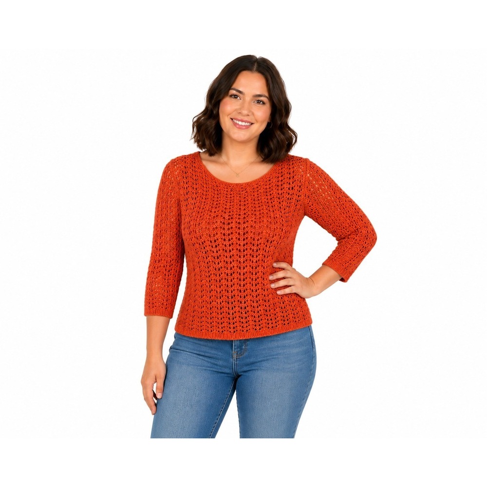 Chicos Crochet Knit  Sweater Top Womens Size 1 3/4 Sleeve Boho